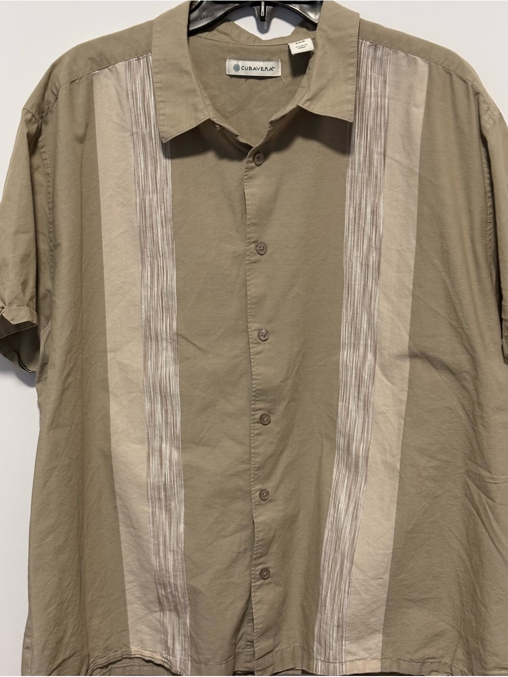 Cubavera Men's Short-Sleeve Button-Up Shirt in Taupe and Cream Stripe